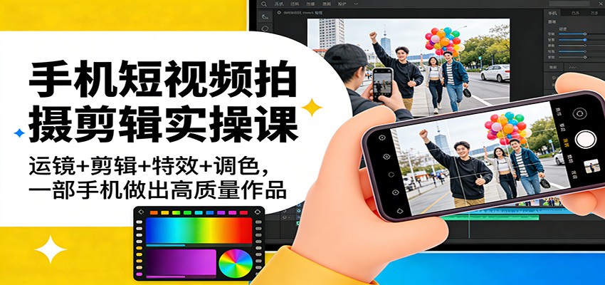 手机短视频拍摄剪辑实操课:运镜+剪辑+特效+调色,一部手机做出高质量作品-乐码云集