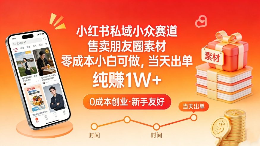 小红书私域小众赛道，售卖朋友圈素材，零成本小白可做，当天出单，月入1W+-乐码云集