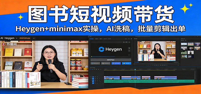 图书短视频带货:Heygen+minimax实操,AI洗稿 ,批量剪辑出单-乐码云集