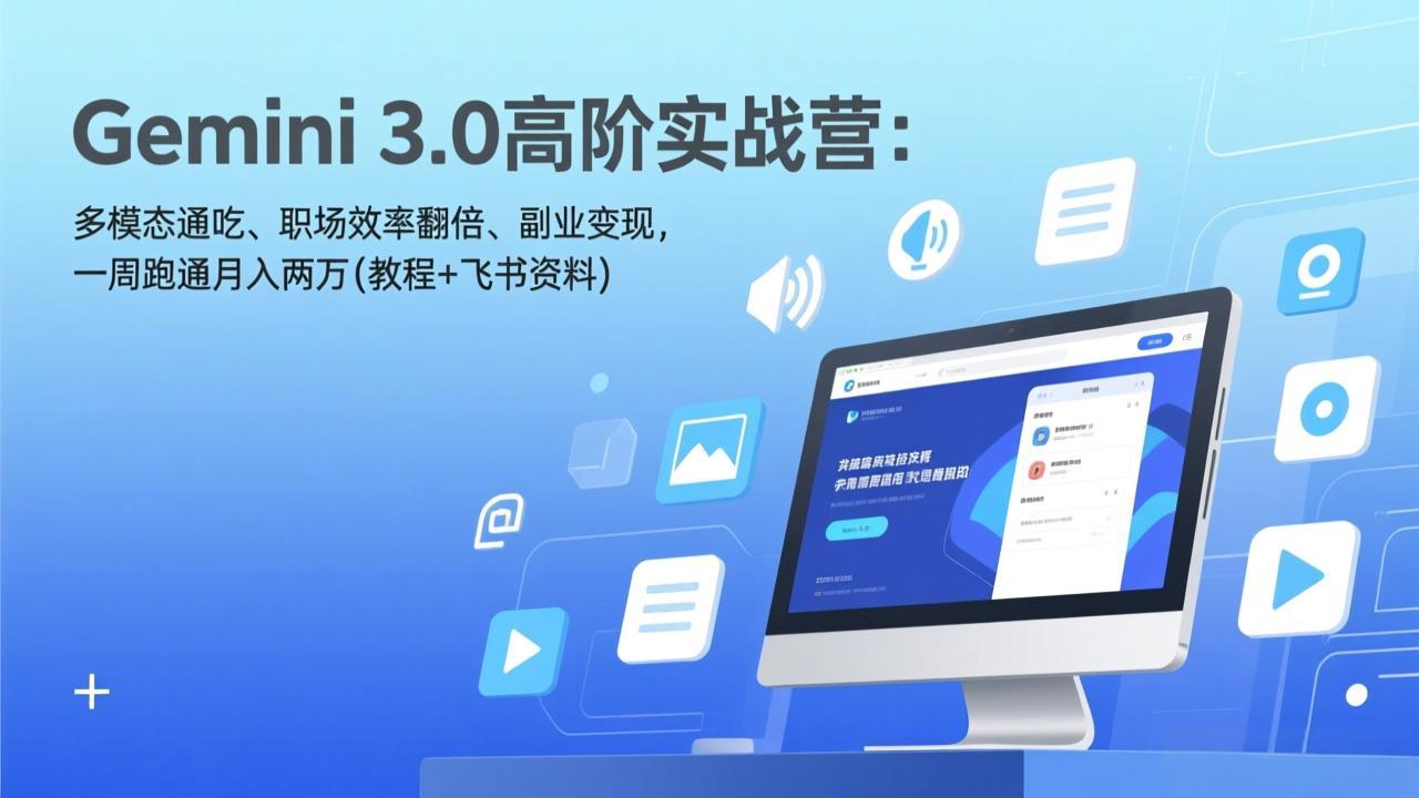 Gemini 3.0高阶实战营：多模态通吃、职场效率翻倍、副业变现，一周跑通月入两万(教程+飞书资料-乐码云集