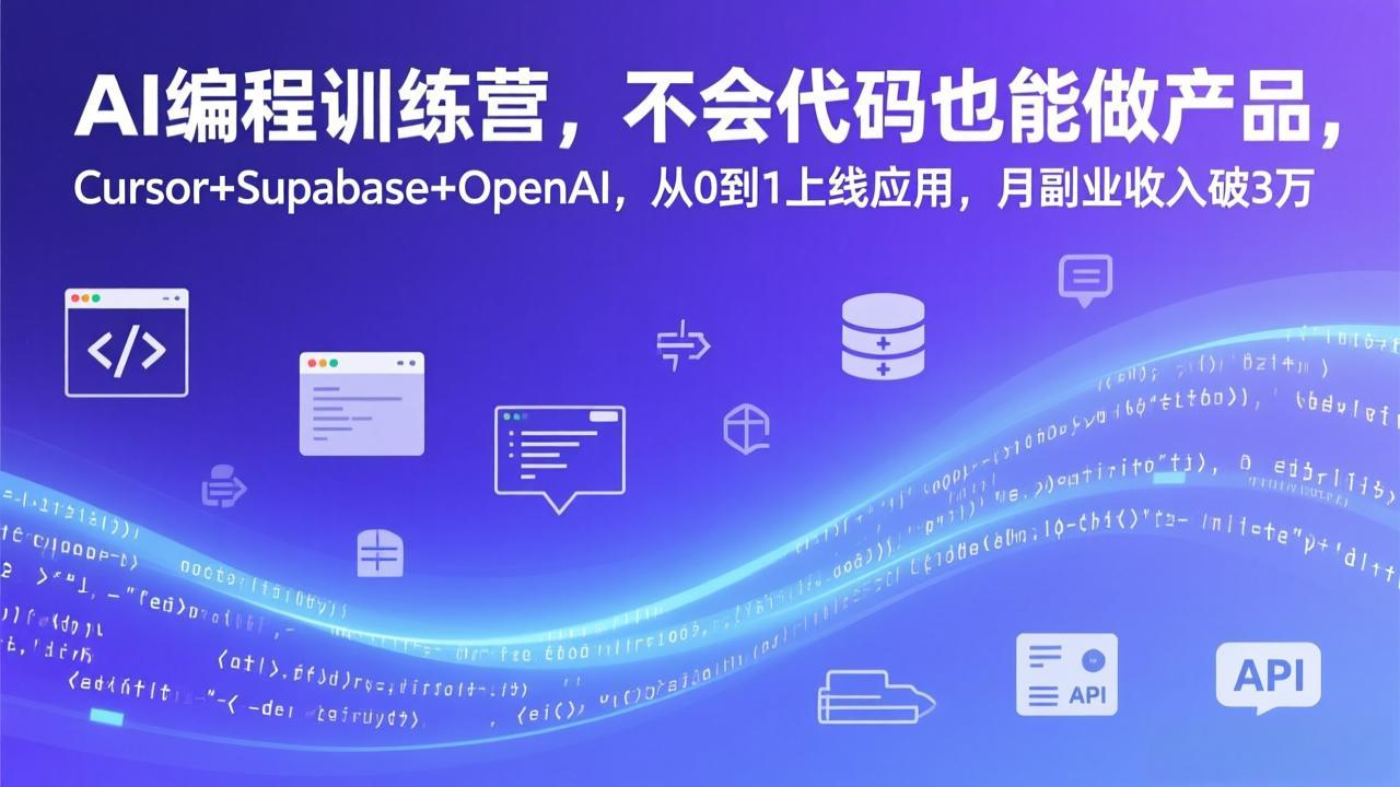 AI编程训练营，不会代码也能做产品，Cursor+Supabase+OpenAI，从0到1上线应用，月副业收入破3万-乐码云集