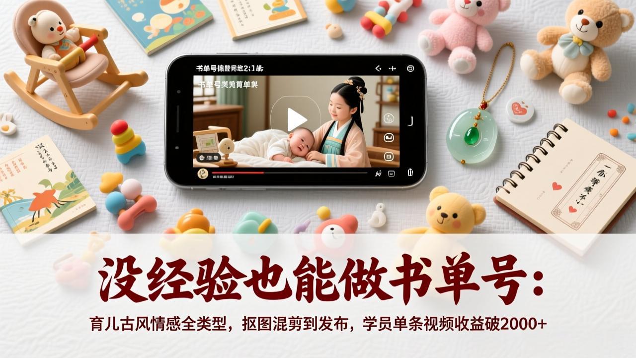 没经验也能做书单号:育儿古风情感全类型,抠图混剪到发布,学员单条视频收益破2000+-乐码云集