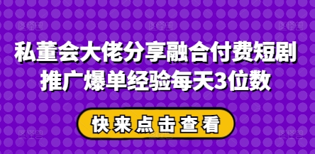 私董会大佬分享融合付费短剧推广爆单经验每天3位数-乐码云集