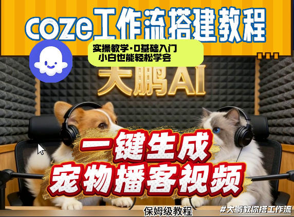 Coze工作流AI一键生成宠物播客视频，全程保姆级教程，零基础小白保姆级教学-乐码云集