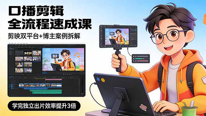 口播剪辑全流程速成课，剪映双平台+博主案例拆解，学完独立出片效率提升3倍-乐码云集