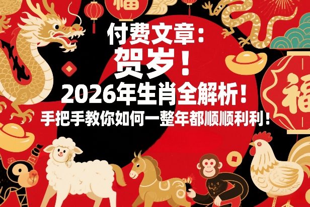 付费文章：贺岁！2026年生肖全解析！手把手教你如何一整年都顺顺利利！-乐码云集