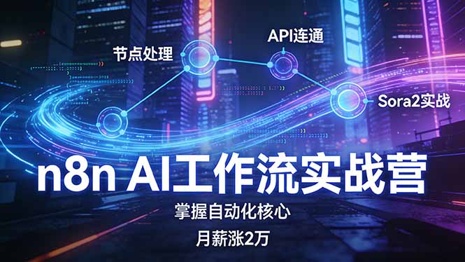 n8n AI工作流实战营，节点处理+API连通+Sora2实战，掌握自动化核心月薪涨2万-乐码云集