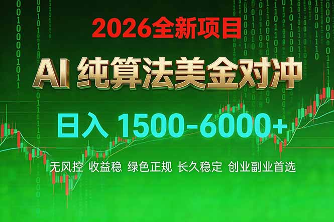 2026 全新美金对冲项目，不套平台赠金，不封号，纯算法对冲，日入 1500-6000+-乐码云集