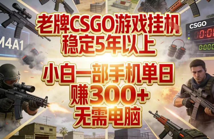 老牌CSGO游戏挂G，稳定5年以上，小白一部手机单日賺3张+，无需电脑【揭秘】-乐码云集