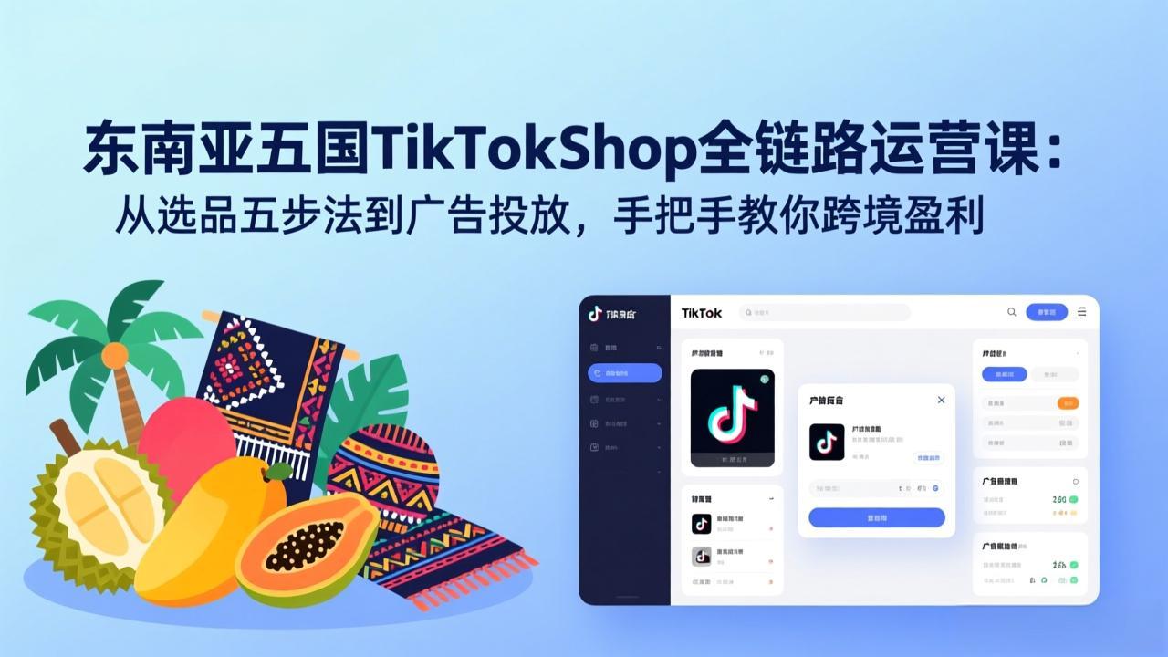 东南亚五国TikTok Shop全链路运营课：从选品五步法到广告投放，手把手教你跨境盈利-乐码云集