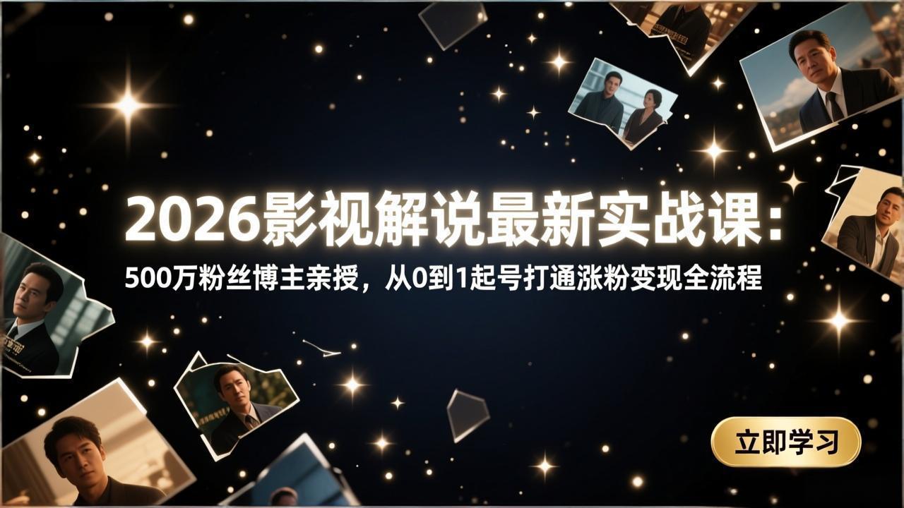 2026影视解说最新实战课：500万粉丝博主亲授，从0到1起号打通涨粉变现全流程-乐码云集