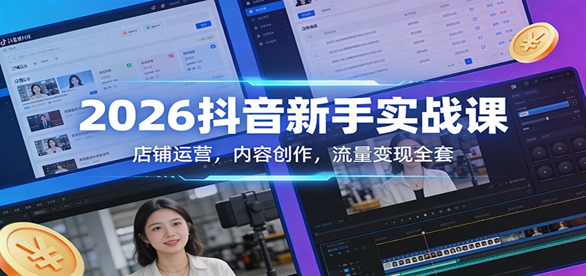 2026抖音新手实战课:店铺运营,内容创作,流量变现全套-乐码云集
