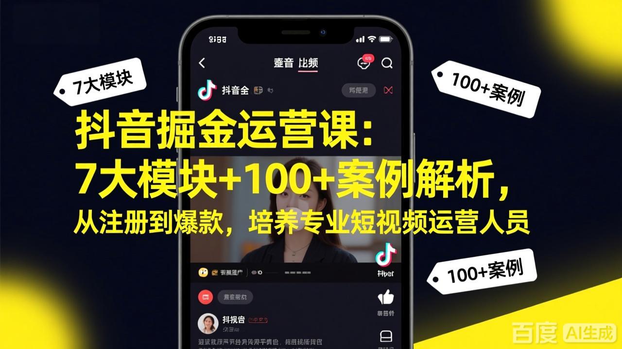 抖音掘金运营课：7大模块+100+案例解析，从注册到爆款，培养专业短视频运营人员-乐码云集