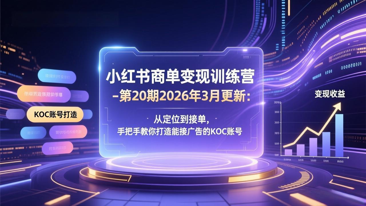小红书商单变现训练营-第20期26年3月更新：从定位到接单，手把手教你打造能接广告的KOC账号-乐码云集