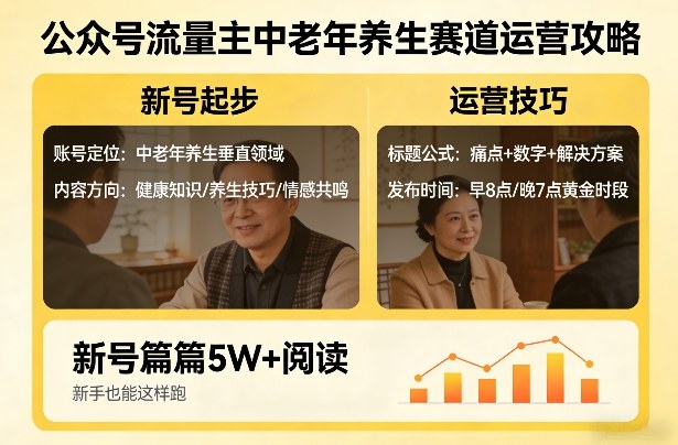 公众号流量主中老年养生赛道，新号篇篇5W+阅读，新手也能这样跑-乐码云集
