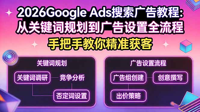 2026Google Ads搜索广告教程：从关键词规划到广告设置全流程，手把手教你精准获客-乐码云集