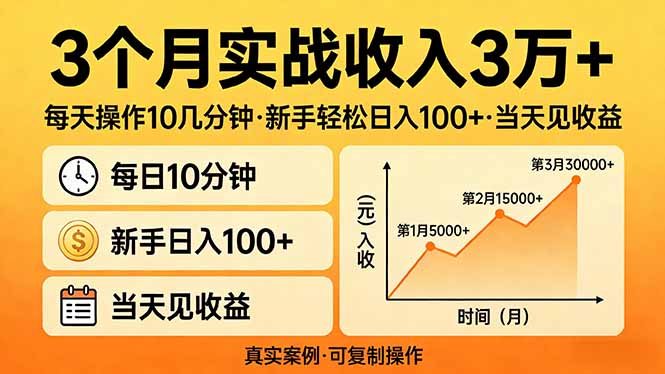 3个月实战收入3万+，每天操作10几分钟，新手轻松日入100+，当天见收益-乐码云集