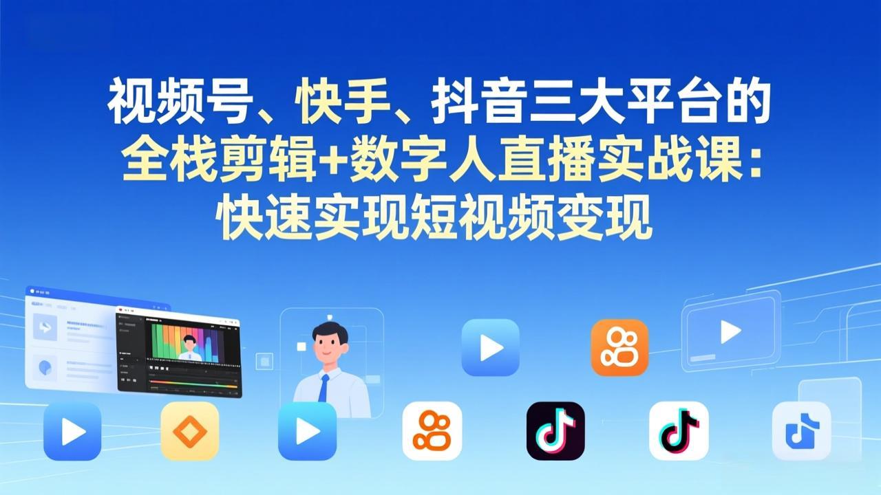 视频号+快手+抖音三大平台的全栈剪辑+数字人直播实战课-3月更新：快速实现短视频变现-乐码云集