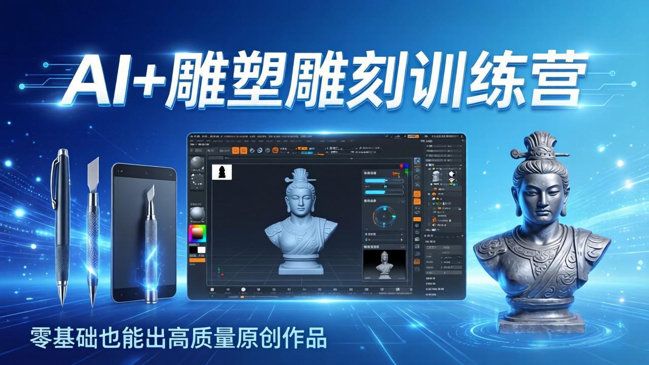AI+雕塑雕刻训练营：从AI创作、大模型训练到3D雕刻 + 渲染，零基础也能出高质量原创作品-乐码云集