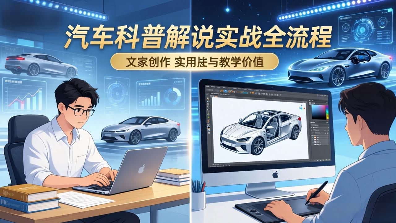 抖音汽车科普解说实战：文案+动画+画面处理+去水印全流程，打造专业汽车科普视频-乐码云集