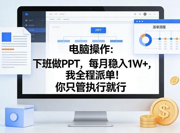 电脑操作：下班做PPT，每月稳入1W+，我全程派单！你只管执行就行【揭秘】-乐码云集