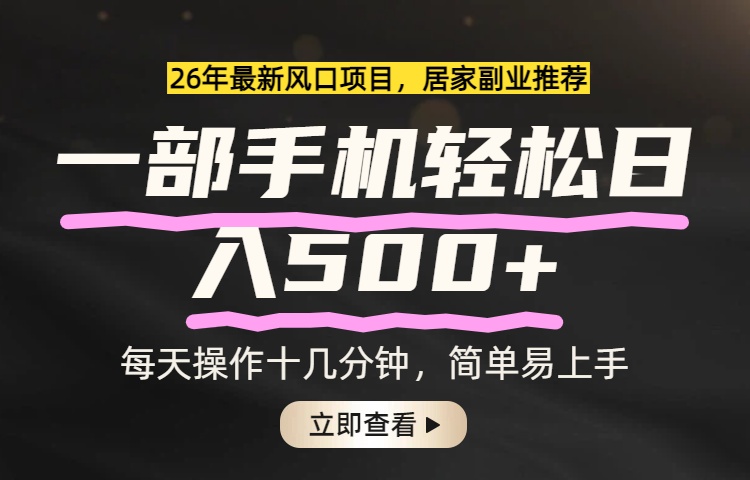 26年居家副业首选，一部手机轻松日入500+，长期稳定可做-乐码云集