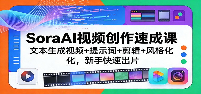 SoraAI视频创作速成课：文本生成视频+提示词+剪辑+风格化，新手快速出片-乐码云集