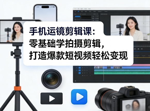 手机运镜剪辑课：零基础学拍摄剪辑，打造爆款短视频轻松变现-乐码云集