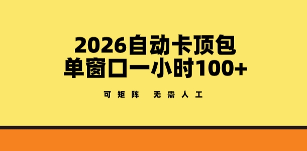 2026自动卡顶包玩法，单窗口一小时100+，可矩阵操作，无需人工【揭秘】-乐码云集
