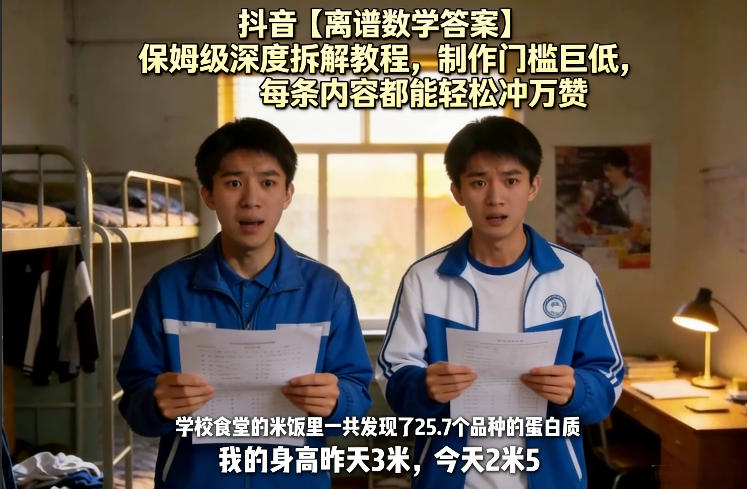 抖音【离谱数学答案】保姆级深度拆解教程，制作门槛巨低，每条内容都能轻松冲万赞，附详细步骤-乐码云集