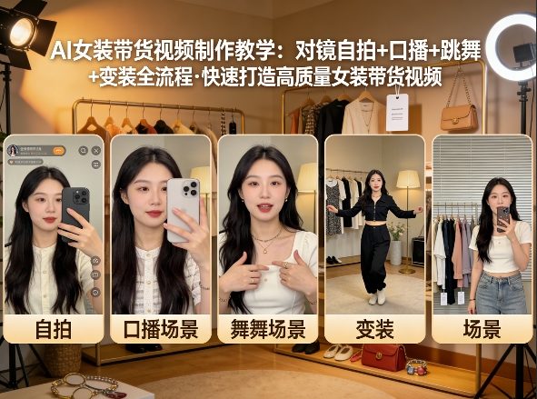 AI女装带货视频制作教学，对镜自拍、口播、跳舞、变装全流程，快速打造高质量女装带货视频-乐码云集