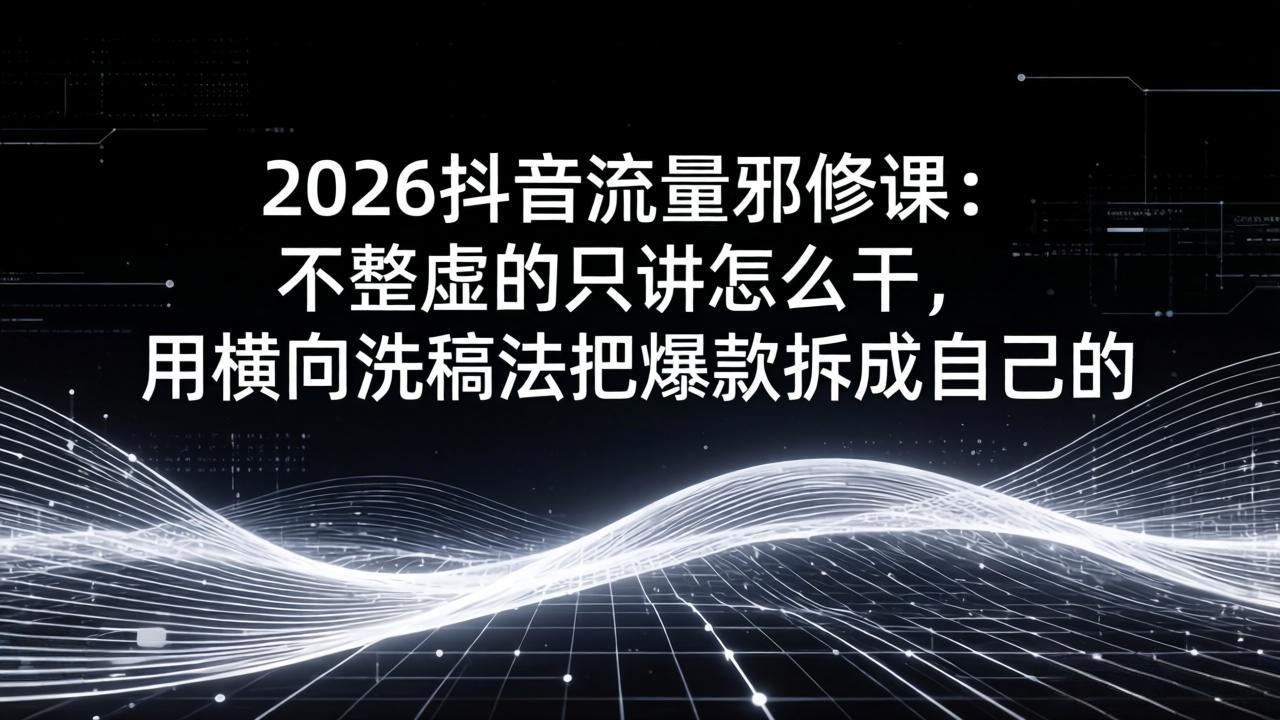 2026抖音流量邪修课：不整虚的只讲怎么干，用横向洗稿法把爆款拆成自己的-乐码云集