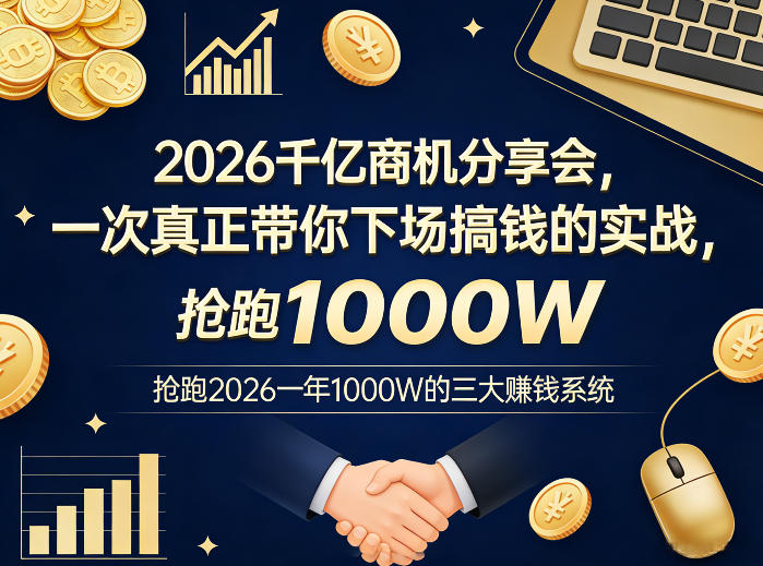 2026千亿商机分享会，一次真正带你下场搞钱的实战，抢跑2026一年1000W的三大賺钱系统-乐码云集