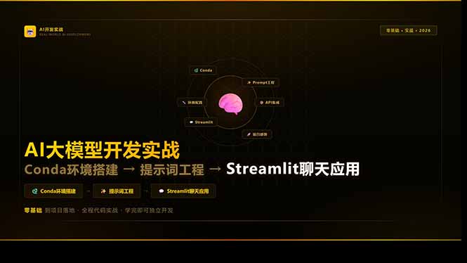 AI大模型开发实战：Conda环境搭建→提示词工程→Streamlit聊天应用，零基础到项目落地-乐码云集