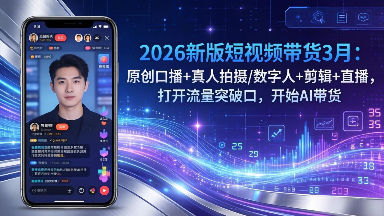 2026新版短视频带货3月：原创口播+真人拍摄/数字人+剪辑+直播，打开流量突破口，开始AI带货-乐码云集