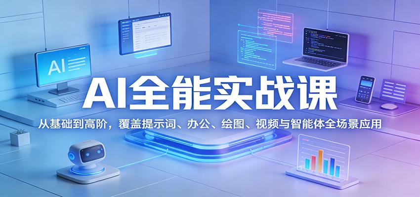 AI全能实战课：从基础到高阶，覆盖提示词、办公、绘图、视频与智能体全场景应用-乐码云集