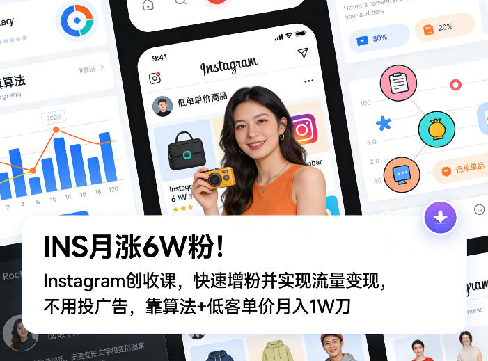 INS月涨6W粉！Instagram创收课，快速增粉并实现流量变现，不用用投广告，靠算法+低客单价月入1W刀-乐码云集