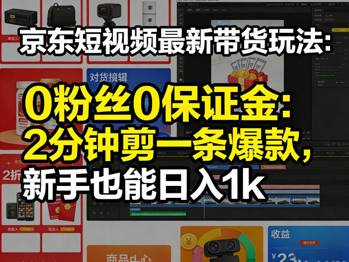 京东短视频最新带货玩法，0粉丝0保证金，2分钟剪一条爆款，新手也能日入1k+【揭秘】-乐码云集
