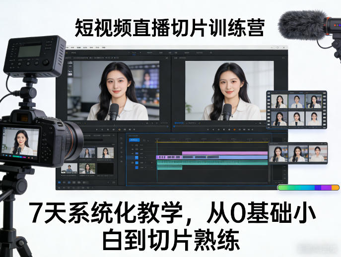 短视频直播切片训练营，7天系统化教学，从0基础小白到切片熟练-乐码云集