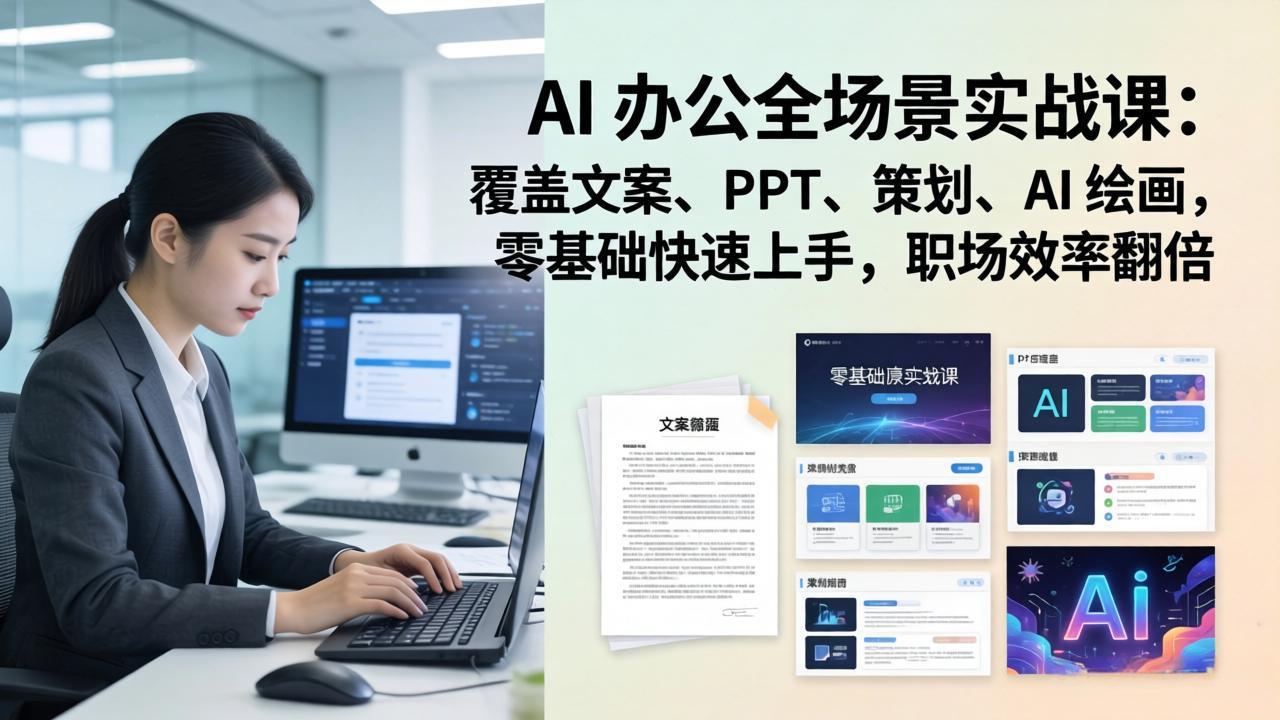AI 办公全场景实战课：覆盖文案、PPT、策划、AI 绘画，零基础快速上手，职场效率翻倍-乐码云集