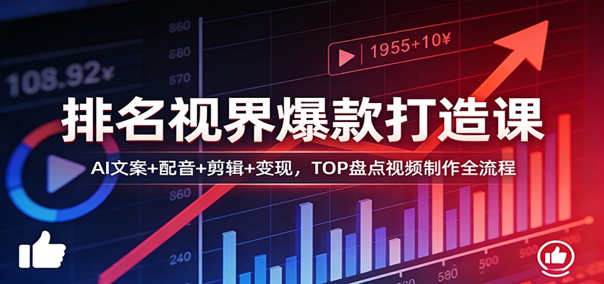 排名视界爆款打造课：AI文案+配音+剪辑+变现，TOP盘点视频制作全流程-乐码云集