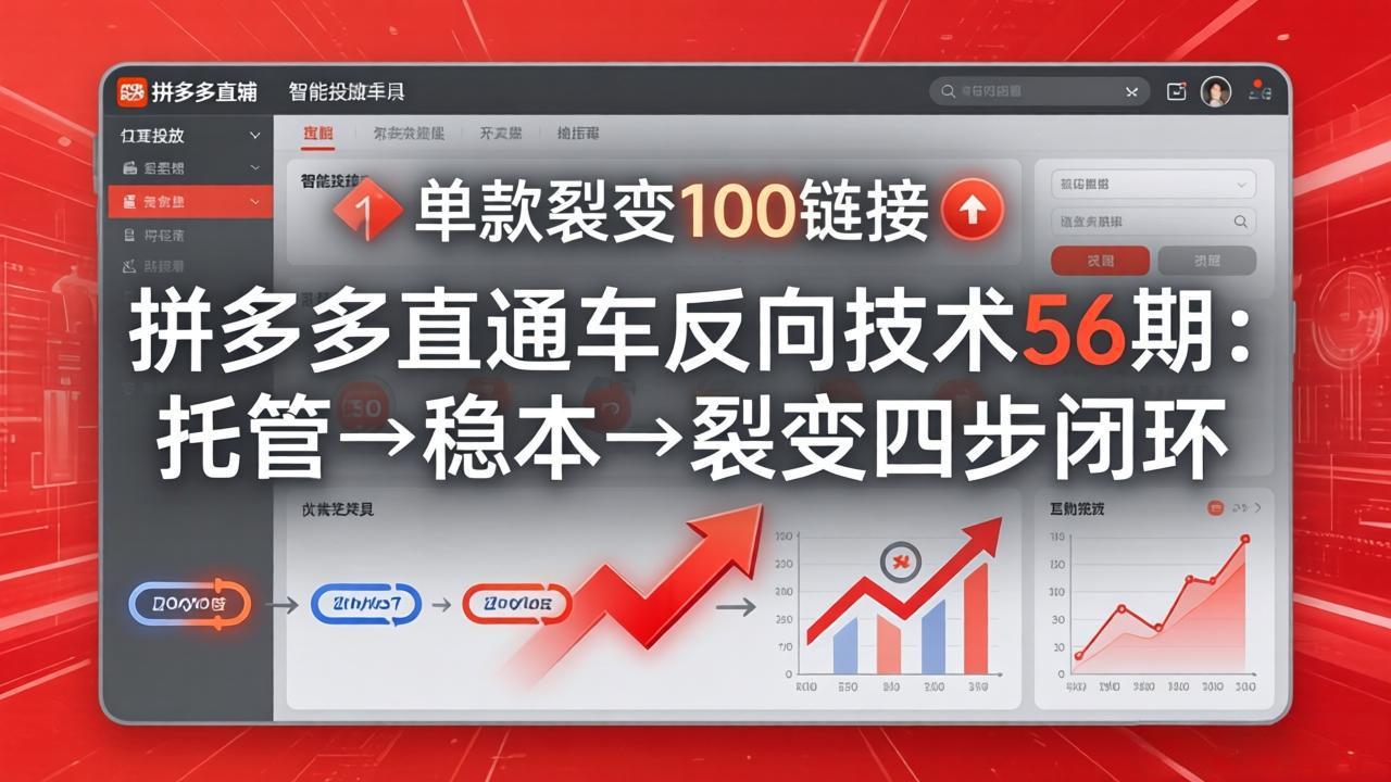 拼多多直通车反向技术56期：托管→稳本→裂变四步闭环，单款裂变100链接抢占核心流量-乐码云集