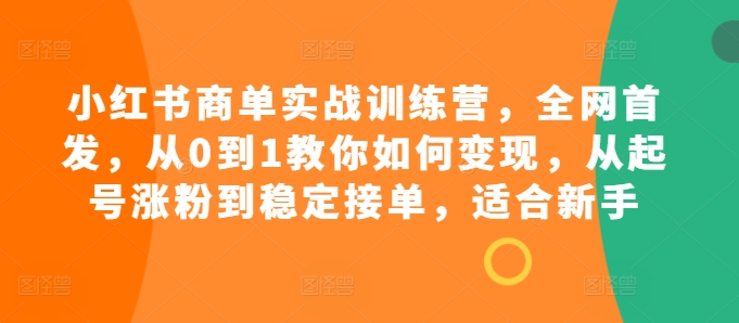 小红书商单实战训练营，全网首发，从0到1教你如何变现，从起号涨粉到稳定接单，适合新手-乐码云集