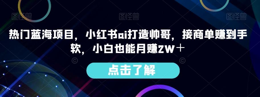 热门蓝海项目，小红书ai打造帅哥，接商单赚到手软，小白也能月赚2W＋-乐码云集