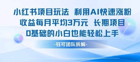 适合小白操作的小红书新项目，利用AI快速涨粉，收益每月平均1W+-乐码云集