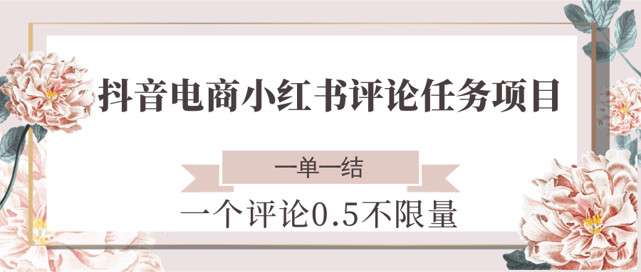 抖音电商小红书评论任务项目,一个评论0.5,一单一结 不限量-乐码云集