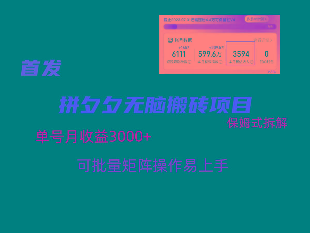 拼夕夕无脑搬砖，单号稳定收益3000+，保姆式拆解-乐码云集