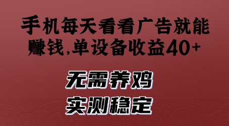 手机每天看看广告就能挣钱，单设备收益40+，无需养鸡，实测稳定【揭秘】-乐码云集