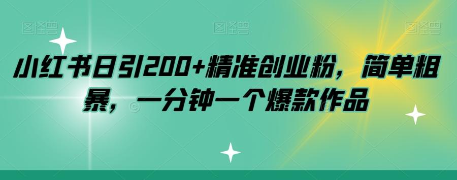小红书日引200+精准创业粉，简单粗暴，一分钟一个爆款作品【揭秘】-乐码云集