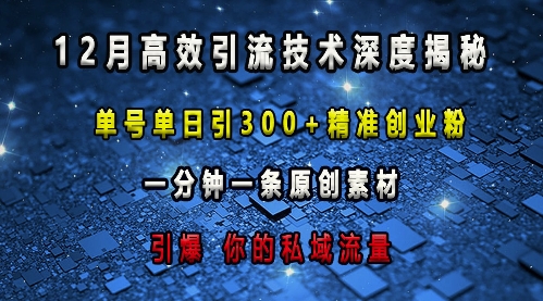 最新高效引流技术深度揭秘 ，单号单日引300+精准创业粉，一分钟一条原创素材，引爆你的私域流量-乐码云集